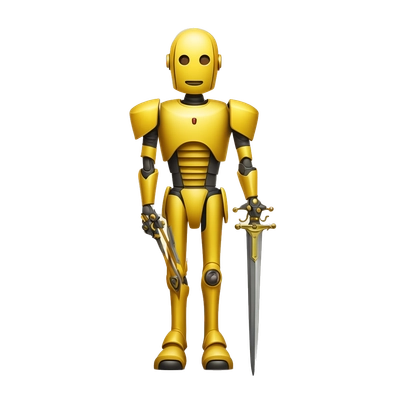 yellow robot with an elongated rectangular head and a yellow sword tall 