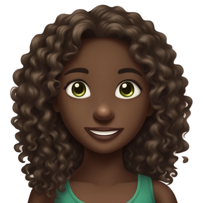 Young beautiful dark skin girl, with long curly brown hair, dark green eyes, and beautiful smile