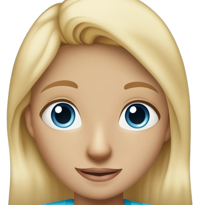 Young beautiful girl with blonde hair, light blue eyes, and blue t-shirt 